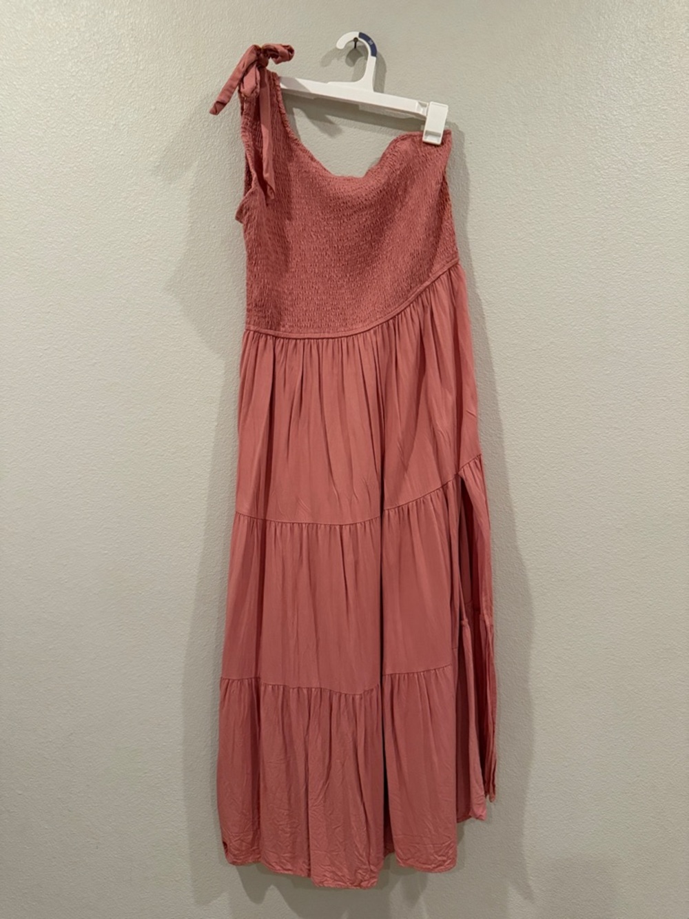 Women’s One-Shoulder Tiered Maxi Dress — Dusty Rose